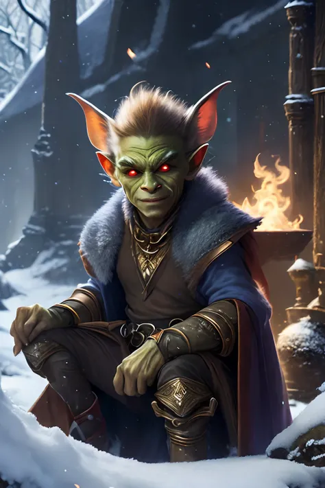 photo of a young goblin shaman during winter d&d ,fantasy  concept art, medieval