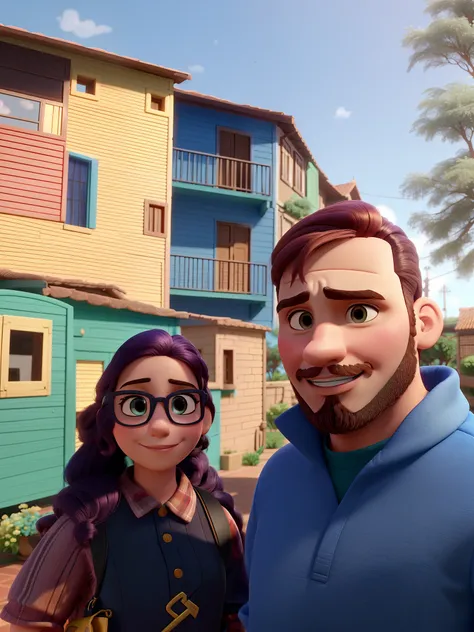 Um casal jovem, mulher branca com cabelos escuro, homem moreno com cabelo escuro, imagem estilo Disney pixar, alta qualidade, caminito Argentina, foto estilo Disney pixar, extremely high quality, 4k