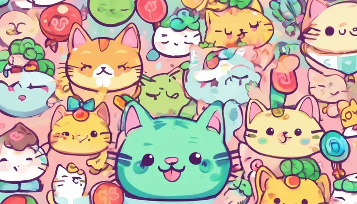 cat with green ice with cute illustrations.