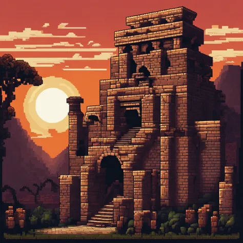 2D pixelated side-scrolling game with platformer tiles and ancient ruins, Multi-tile sprite table,dark light, darkest dungeon and ancient ruins style themed, pixel art style