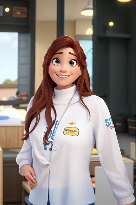 Uma mulher estilo Disney pixar.