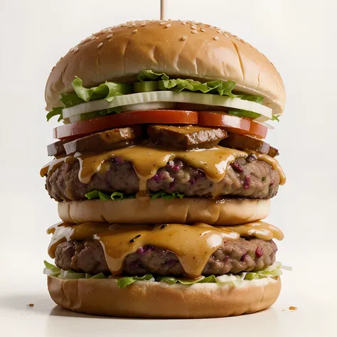 Big 4K hd burger with white background and with fries rain