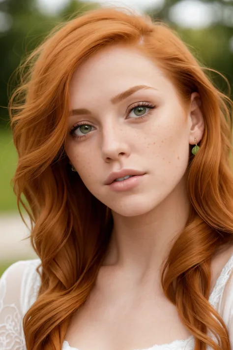 (close-up editorial photo of 20 yo woman, ginger hair, slim American sweetheart), (freckles:0.8), (lips parted), realistic green eyes, POV, realistic, film grain, 25mm, f/1.2, dof, bokeh, beautiful symmetrical face, perfect sparkling eyes, well defined pup...