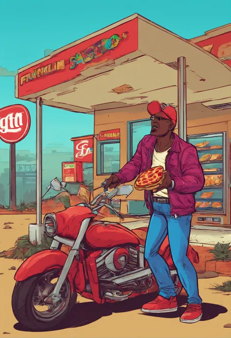 a casey’s gas station being robbed by franklin while he’s eating pepperoni pizza