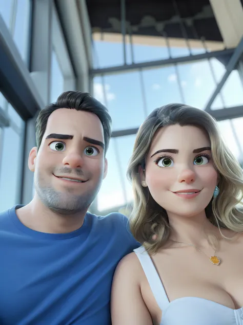 Um casal sentdos juntos, estilo disney pixar, alta qualidade, melhor qualidade.