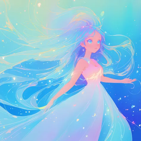 beautiful anime girl in colorful liquid dress, vibrant pastel colors, (colorful), magical lights, sparkling lines of light, inspired by Glen Keane, inspired by Lois van Baarle, disney art style, by Lois van Baarle, glowing aura around her, by Glen Keane, j...