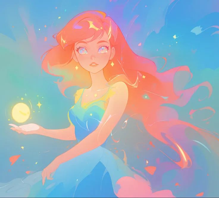 beautiful girl in colorful liquid dress, vibrant pastel colors, (colorful), magical lights, sparkling lines of light, inspired by Glen Keane, inspired by Lois van Baarle, disney art style, by Lois van Baarle, glowing aura around her, by Glen Keane, jen bar...