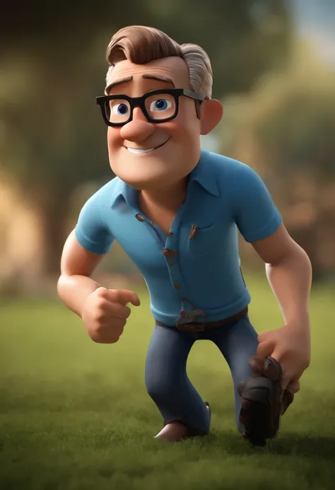 Cartoon character of a man wearing black glasses and a blue shirt, an animated character, stylized character, animation style render, Stylized 3 D, arnold maya render, 3 d render stylized, toon render keyshot, 3d character, 3 d character, stylized 3d rende...