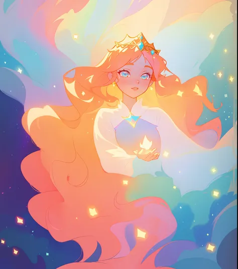 beautiful anime girl in white princess ballgown, delicate white tiara, vibrant pastel colors, (colorful), magical lights, red and gold long wavy hair, sparkling lines of light, inspired by Glen Keane, inspired by Lois van Baarle, disney art style, by Lois ...