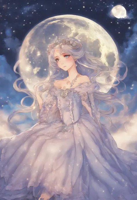 Full moon sky、nigh sky、Menina cosplay de raposa