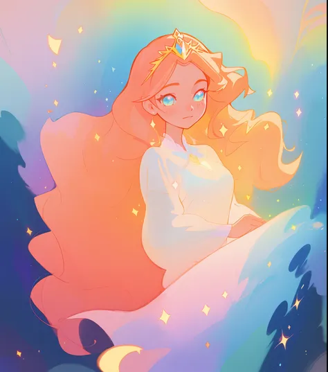 beautiful anime girl in white princess ballgown, delicate white tiara, vibrant pastel colors, (colorful), magical lights, red and gold long wavy hair, sparkling lines of light, inspired by Glen Keane, inspired by Lois van Baarle, disney art style, by Lois ...