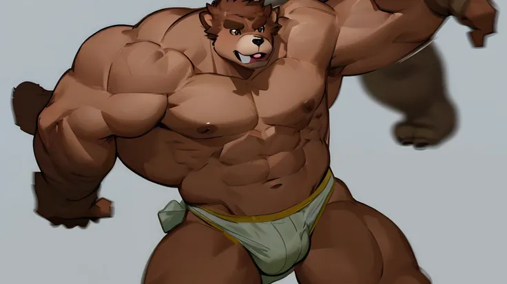 draw a muscular humanoid bear in a Speedo