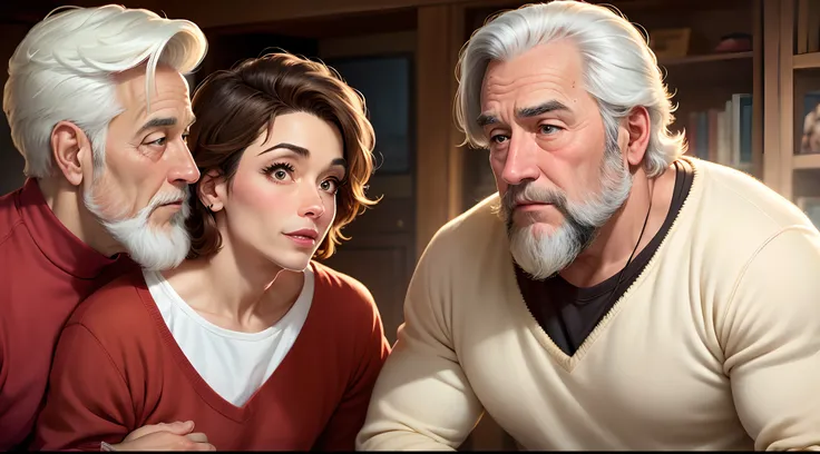 Criar imagem estilo Disney Pixar de homem de 56 anos, branco e pele clara, cabelos curtos e castanhos,. Starting to turn gray, Brown beard with a bit of white on the chin and average weight, rosto redondo e sombrancelha fina