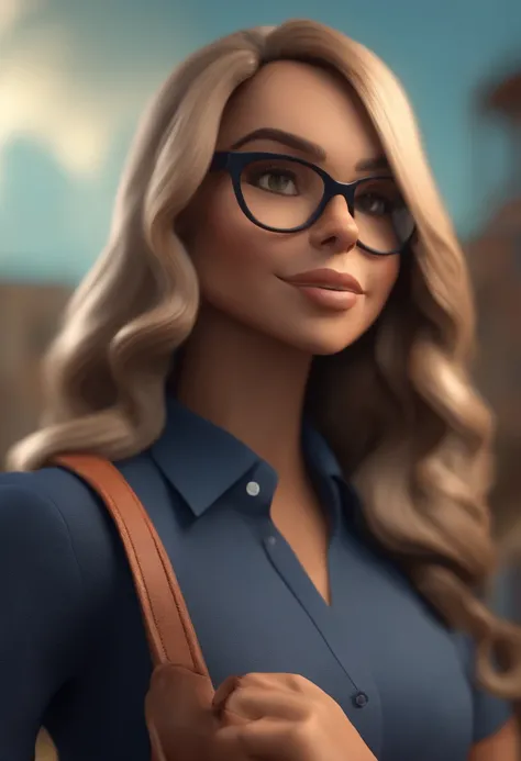 Cartoon character of a woman wearing black glasses and a blue shirt, um personagem animado, Caractere estilizado, animation style rendering, 3D estilizado, Arnold Maya render, 3 d render stylized, toon render keyshot, Personagem 3D, Personagem 3D, 3d rende...