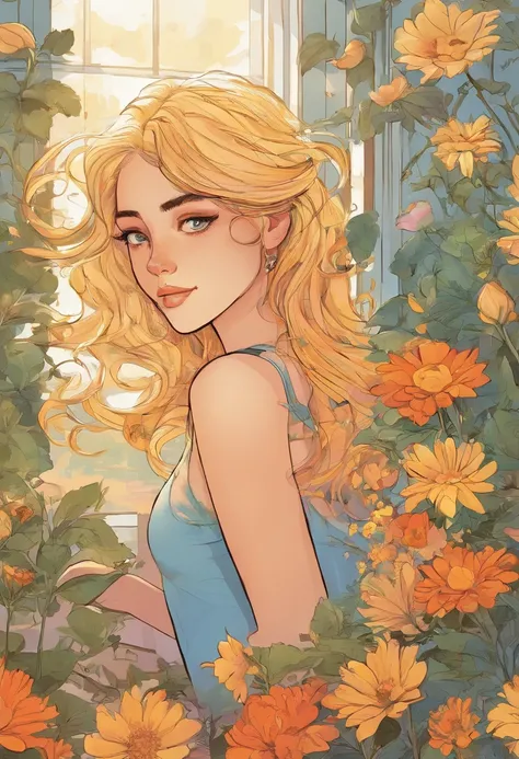 Soft morning light comes in through the window, Unraveling a room full of imagination, com desenhos de flores e estrelas. Mel is a girl with curious eyes and sun-colored hair, acorda com um som peculiar.