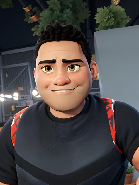 a black man, Disney pixar style, chubby, black hair, black eyes, best quality