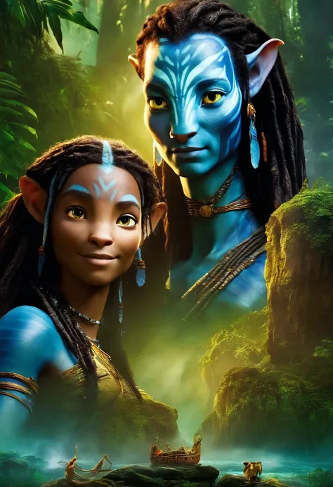 filme avatar 2023 estilo filmes disney pixar, com o nome "Avatar", poster com creditos