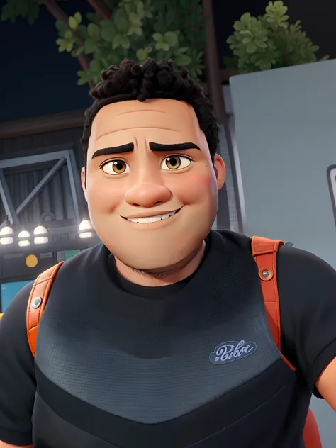 a black man, Disney pixar style, chubby, black hair, black eyes, best quality