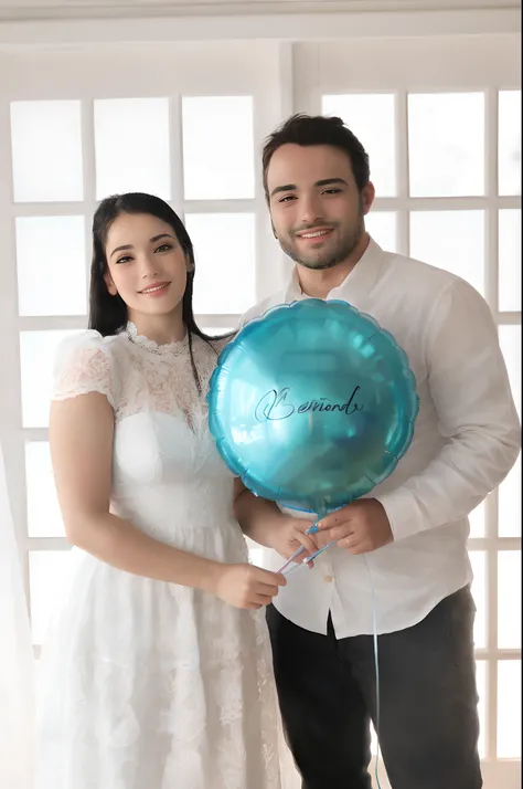 Theres a man and a woman holding a blue balloon together, Olivia de Bernardinis, holding a balloon, Directed by: Nandor Soldier, ástor alexander, fernanda suarez, Valentina Embaralhamento, man holding a balloon, Malika Favre, foto do casamento, imagem de p...