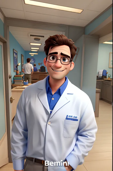 a guy wearing glasses disney pixar style, high quality, best quality