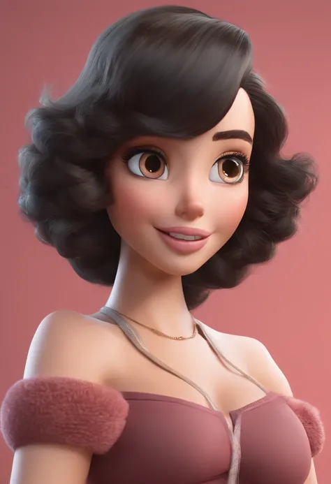 An illustration of an adorable woman, destacando uma mulher bonita pele oscura, Expressive eyes - the womans skin is black and the womans hair is large and curly. Desenvolva esta arte em Full HD, Focus on your cinematic touch, Estilo Disney Pixar Animation...