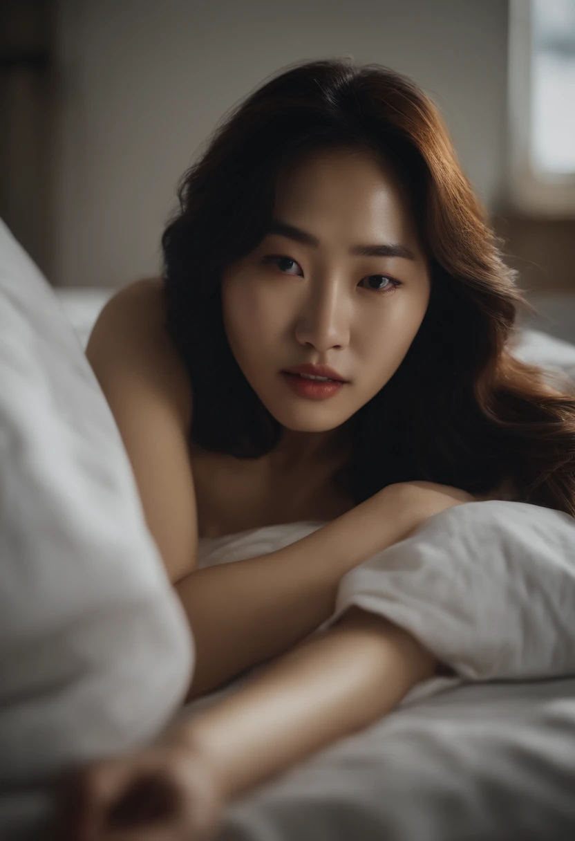 20 year old korean girl, naked in bed, lay down, fingering vagina, wet vagina,