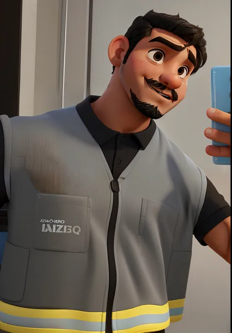 Um adolescente latino de bigode e barba,moreno , negro de cabelos cacheado parado na frente ,fundo do futuro, estilo Disney Pixar alta qualidade melhor qualidade.