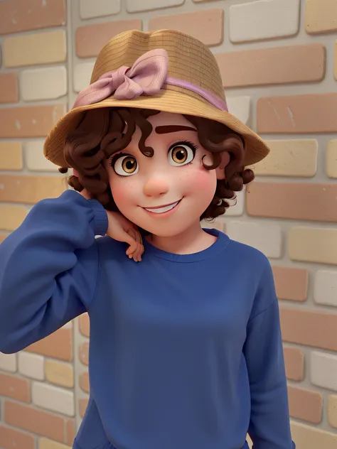 a brunette 2-year-old with curly Disney Pixar-style hair, em alta qualidade, e melhor qualidade