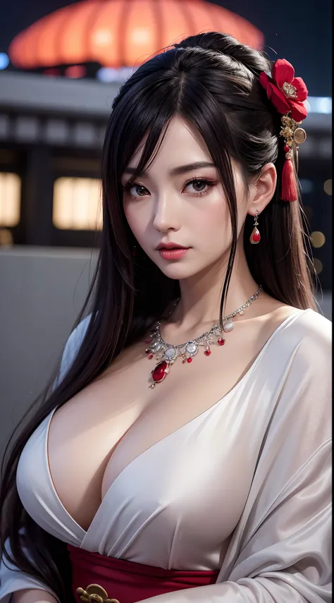 (hyper realstic)、Modern Oiran、(Female Ninja of the 21st Century)､Beautie　　high-level image quality　hight resolution　(Realistic)　Shorthair､Woman with dark hair、A MILF、Middle-aged woman、Big big、Detailed red-black 、detailed skin textures、超A high resolution、Re...