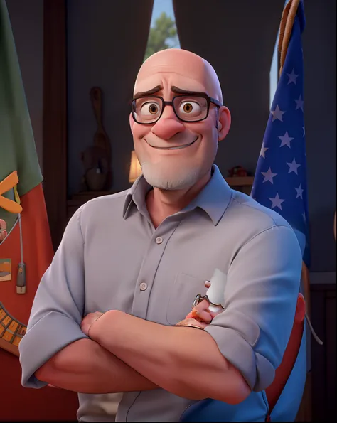 A bald man with glasses goatee gray Disney pixar model high resolution