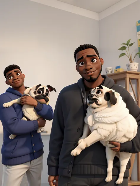 Dois homens negros , each insured a Pug puppy