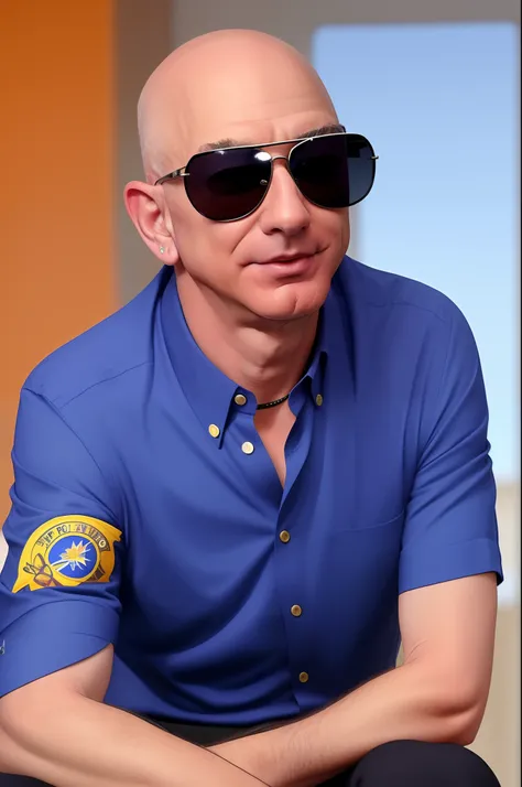 Jeff Bezos wearing sunglasses on his forehead