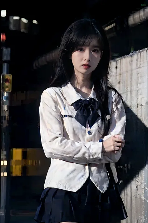 (8k, RAW photo, best quality, masterpiece:1.3),(realistic,photo-realistic:1.37),(night),(looking at viewer:1.331),(white hair),posing, new york,  street,nightcityscape, cyberpunk city,soft light,1girl,extremely beautiful face,bust,put down hands,Random hai...