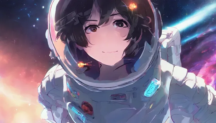 Anime Girl in space with text stop overthiking, dreamy psychedelic anime, esmagador, Elogio Artstyle, aesthetic award winning anime, Arte no estilo de Guweiz, arte em alta de anime, Transbordando, portrait anime space cadet girl, anime asthetic, anime insp...