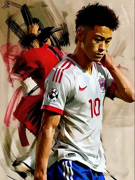 Homem Soccer Player face, style greg rutkowski realist, style anime, Japanese 17 years, Japanese Neymar