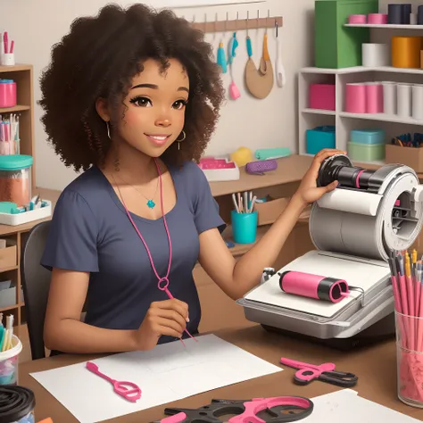 African American woman curly hair Cricut craft room