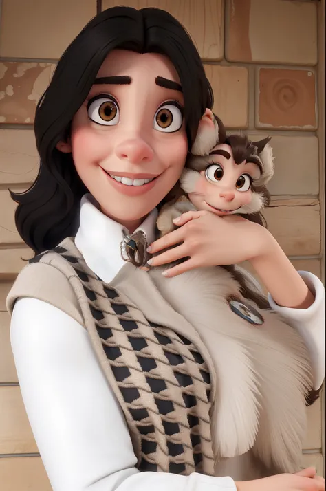 Brunette woman with black eyes and hair style is gray babe disney pixar style, alta qualidade, melhor qualidade