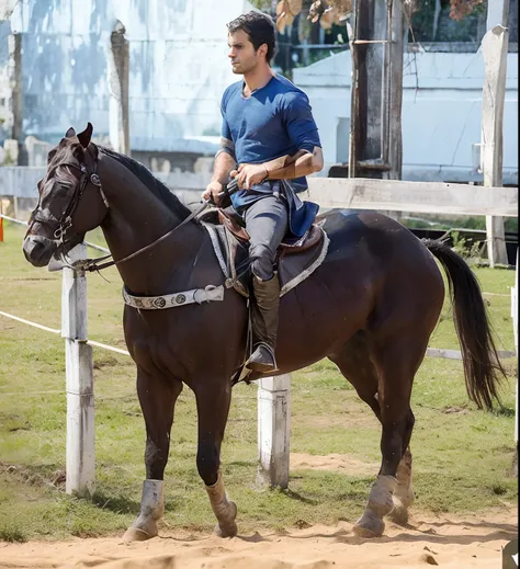 Henrique Cavill, as a Knight Templar, forte medieval no fundo, cabelos longos, andar a cavalo, long sword in hand, a beautiful half-naked maiden behind him, no campo de batalha