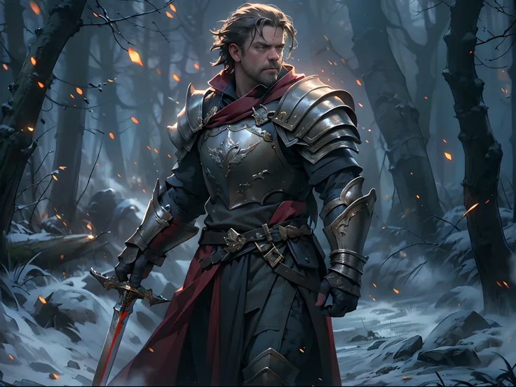 Guild wars，top-quality、softlighting、(depth of fields)、超A high resolution、(Photorealsitic:1.4)、RAW photography、(porate:1.4)，On the battlefield，Russell Crowe（Russell Ella Crowe）played by General Maximus（cinematic ligh：gladiator），（Hairstyles：Short dark brown ...