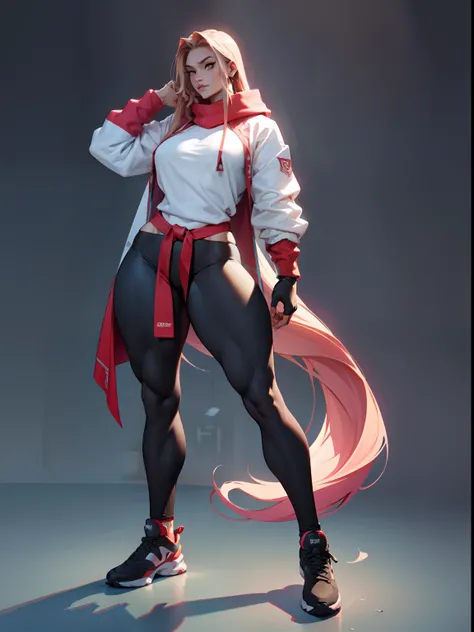 Extremely long hair Perfect anatomy 1 tall girl with curves only ((muscular)) sudadera con capucha leggings cuerpo tonificado, ((sthe highest qualit)) muy detallado, calidad 8k resolution