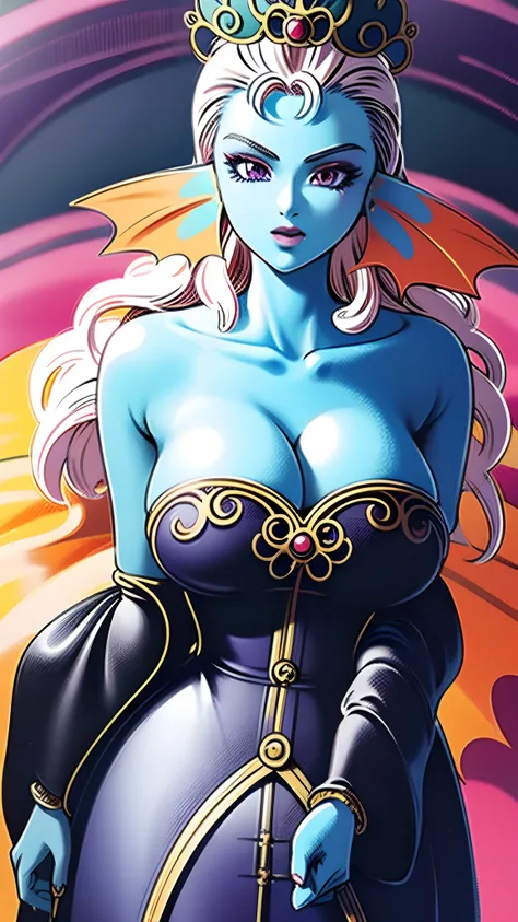 8K,high quality,anime,married woman,beautiful,beautiful,bright,eye highlights,purple eyes,sexy,super big tits,oversized boobs,dark blue nipples,erotic,beautiful line drawing. Blue skin, blue and orange gradient fins, nude, nothing on, nothing on, nothing o...