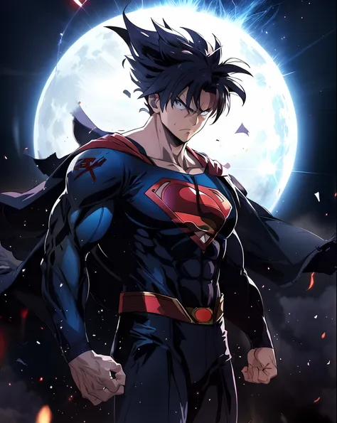 an online comic style, webcomic art, a close up of a man in a superhero costume standing in front of a full moon, 4 k manga wall...