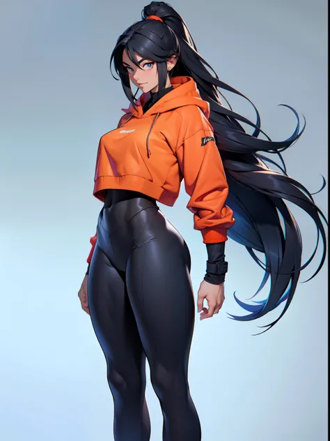 Extremely long hair Perfect anatomy 1 tall girl with curves only ((muscular)) sudadera con capucha leggings cuerpo tonificado, ((sthe highest qualit)) muy detallado, calidad 8k resolution