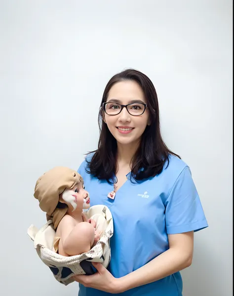 Woman in pink hospital clothes holding newborn in hands