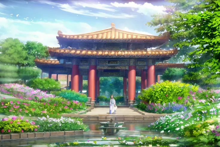 There is a gazebo in the middle of a pond full of flowers, chinese architecture, ancient Chinese architecture, Chinese style, traditional chinese, In the aesthetics of ancient China, Pavilion, Botanical Garden, chinese buildings, Chinese Palace, Botanical ...