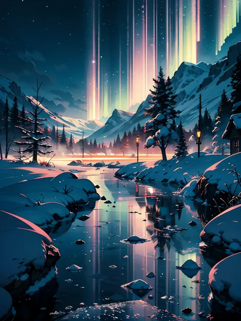 This breathtaking piece of official concept art by Mappa Studios depicts a majestic scene of an ice age frozen river. Every element is covered in a pristine blanket of glistening ice and snow, creating a winter wonderland. The landscape features an enchant...