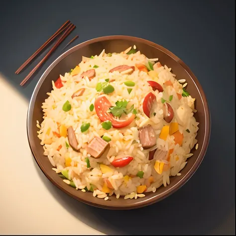 Fried rice with sausage topping in one plate, (Logo Illustration), 2D, digital art