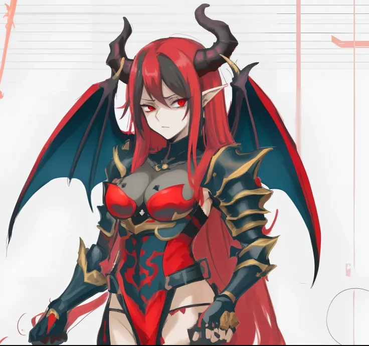 a close up of a woman in a red and black outfit, mika kurai demon, red demon armor, demon anime girl, demonic dragon inspired armor, succubus, beautiful succubus, demon armor, succubus | medieval, giesha demon, mara demon, demon girl, draconic looking armo...