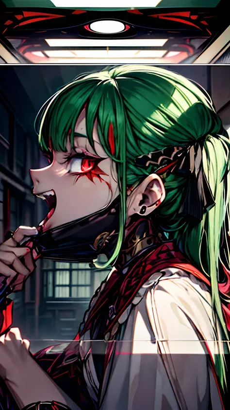 Pull the mask、Vampire、🧛‍♀️、dead body、Blood everywhere、blood splashing、dark hue、Red hue、、long、Green hair、Twin-tailed、Ahegao ( Silly / Sexual ecstasy)、Cross-eyed、Stranger、View other people、Blunt bangs、 over-kneehighs,Ahegao , Silly,Sexual ecstasy,Drunken eye...