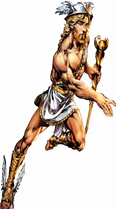 a drawing of a man with a spear and a helmet, the god hermes, olympian god, greek god, greek mythology characters, hermes trismegistus, mark schultz, the greek god, as an atlantean, artemis, the god zeus, djinn human hybrid, elon musk as a greek god, portr...